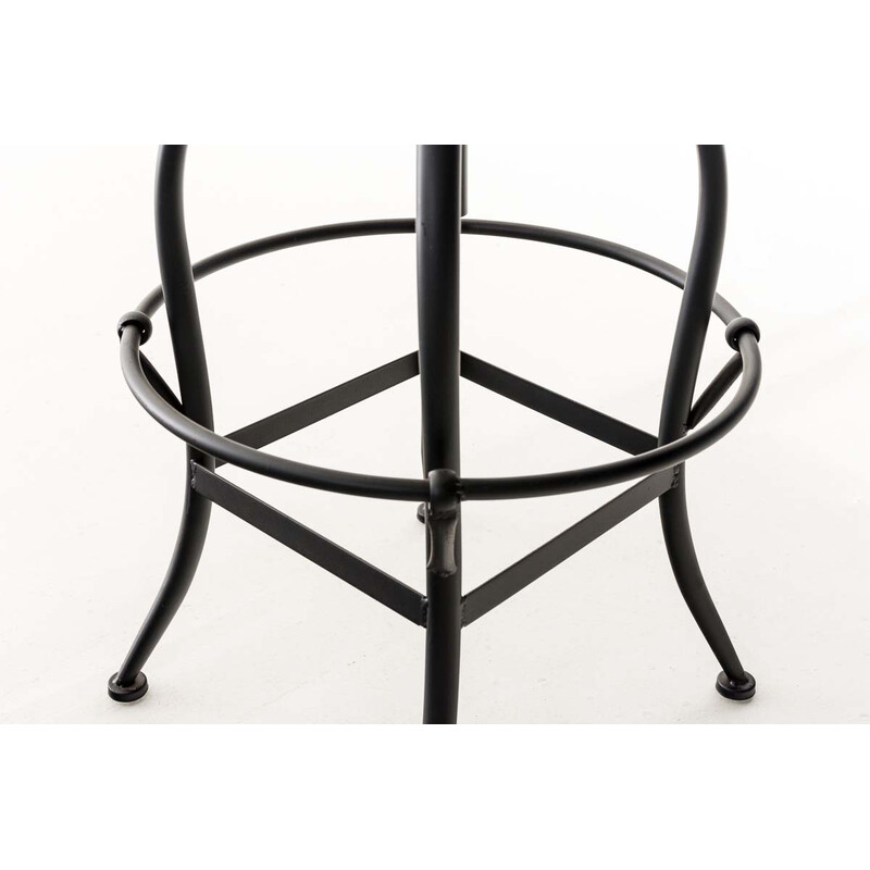 Industriel justerbar barstol med træsidde metalramme og rund fodstøtte