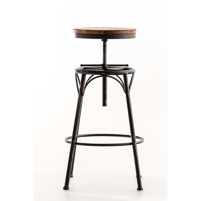 Beam justerbar roterende barstol i industrielt design med træsidde