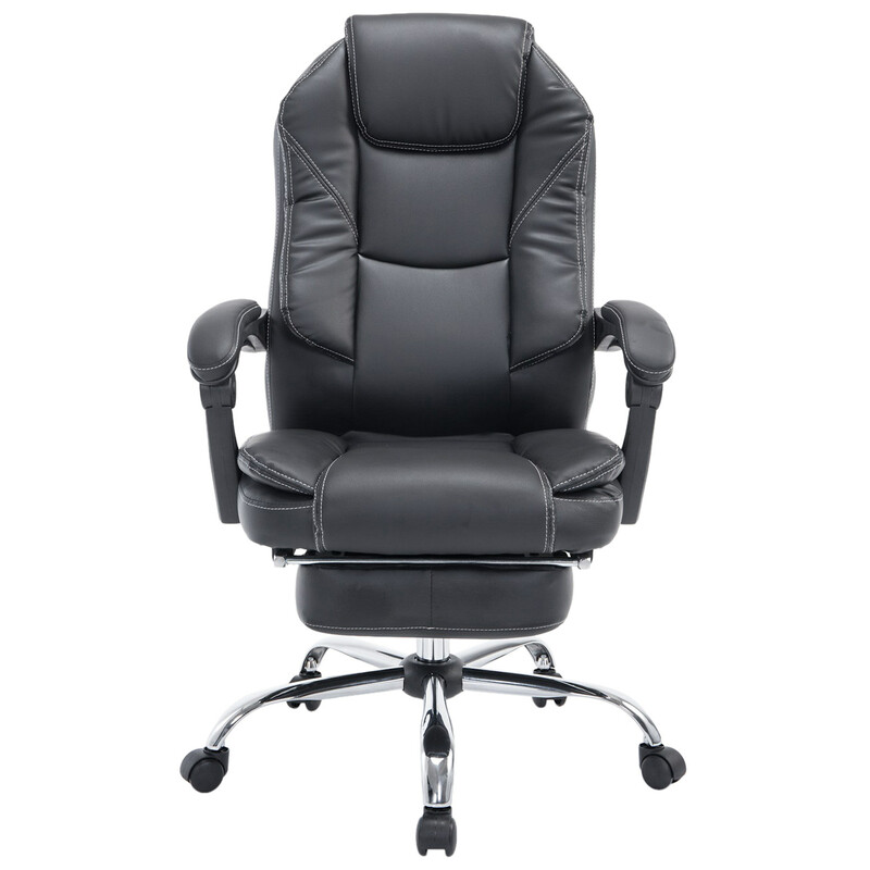 Klassisk kontorstol med justerbar fodstøtte kunstlæder kromramme