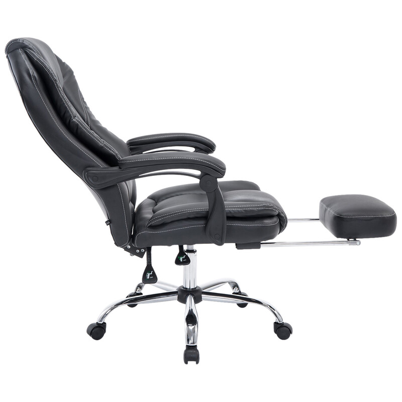 Klassisk kontorstol med justerbar fodstøtte kunstlæder kromramme