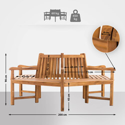 Teak havebænk 360 grader med armlæn til skyggefuld siddeplads