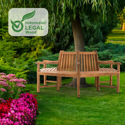 Teak havebænk 360 grader med armlæn til skyggefuld siddeplads