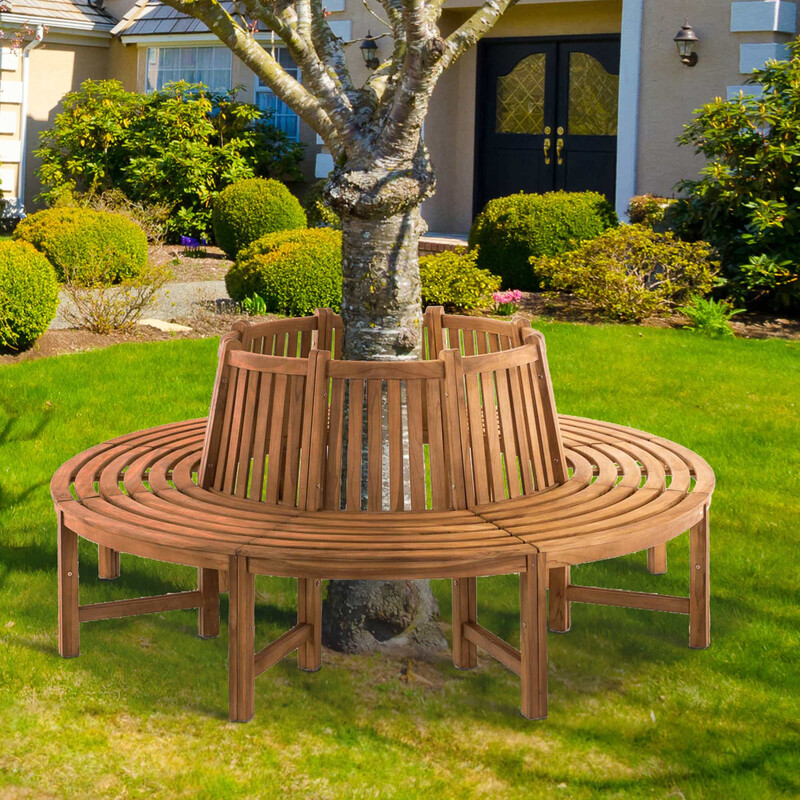 Rund teakbænk 360 grader til udendørs brug omkring træ 200 cm