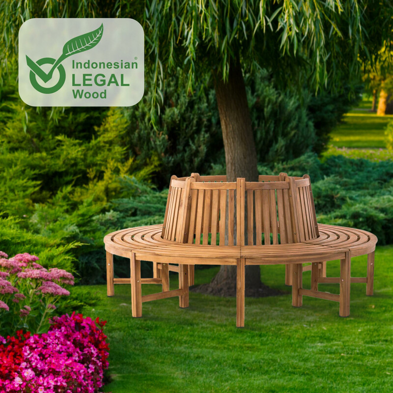 Rund teakbænk 360 grader til udendørs brug omkring træ 200 cm