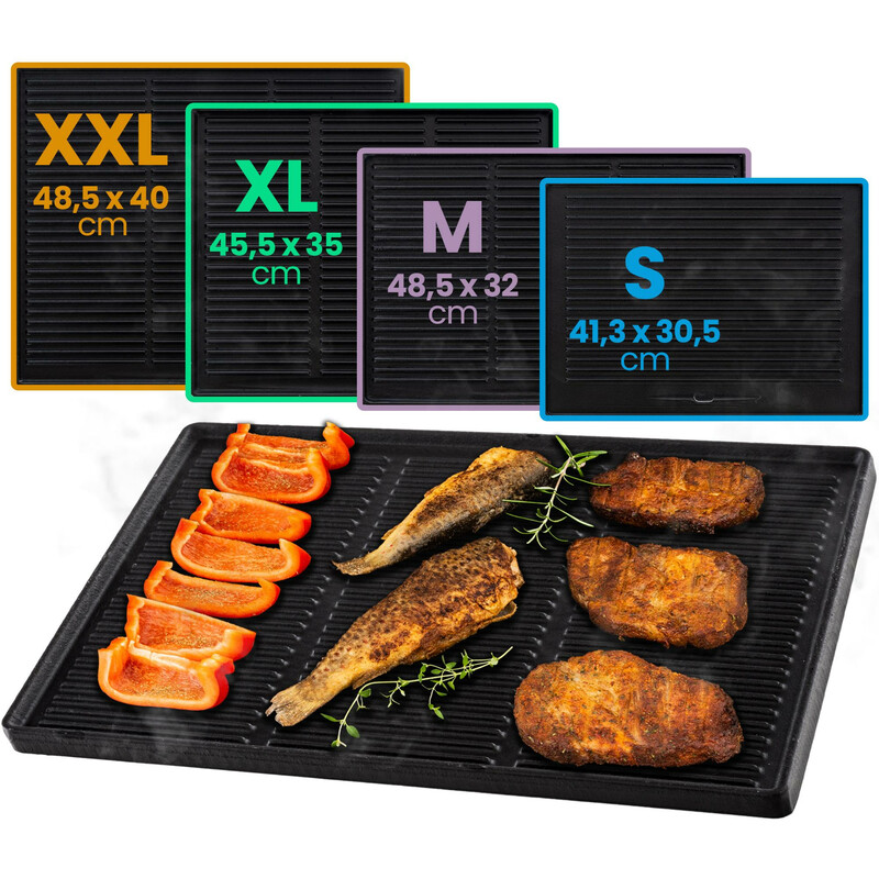 Vendbar støbejern grillplade til kul gas el og ovn 1,5 cm