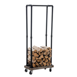 Elegant industrielt pejsestativ med hjul og træopbevaring