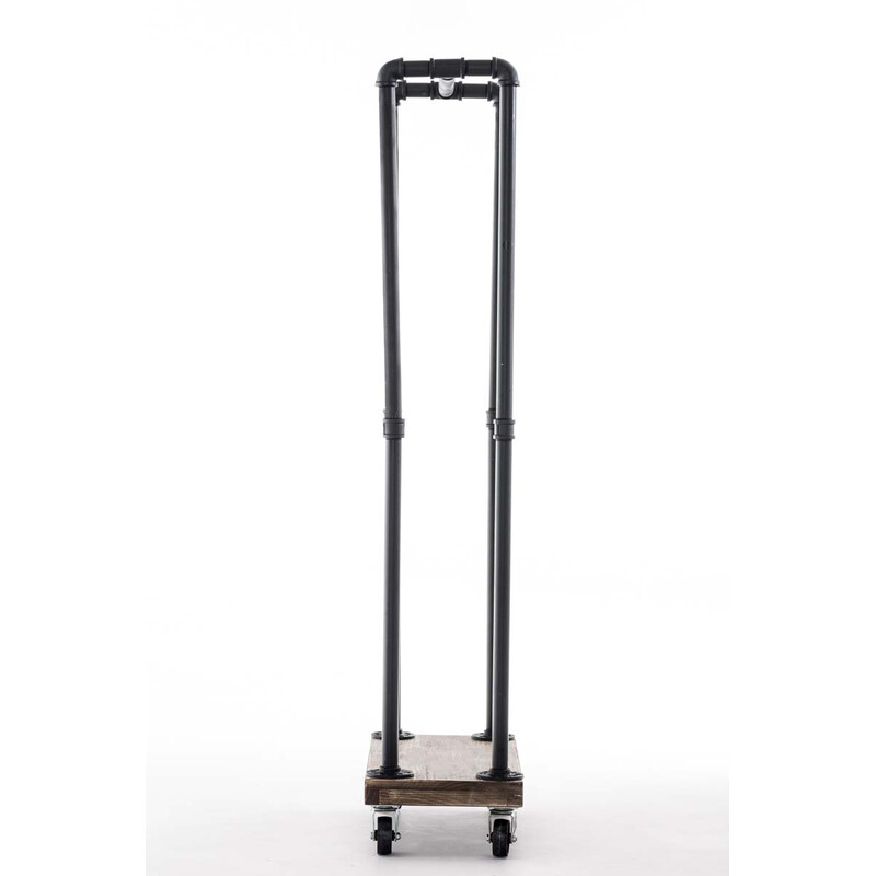 Elegant industrielt pejsestativ med hjul og træopbevaring