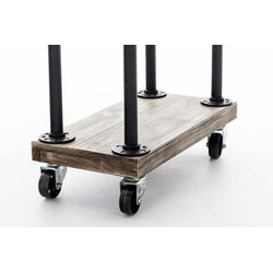 Elegant industrielt pejsestativ med hjul og træopbevaring