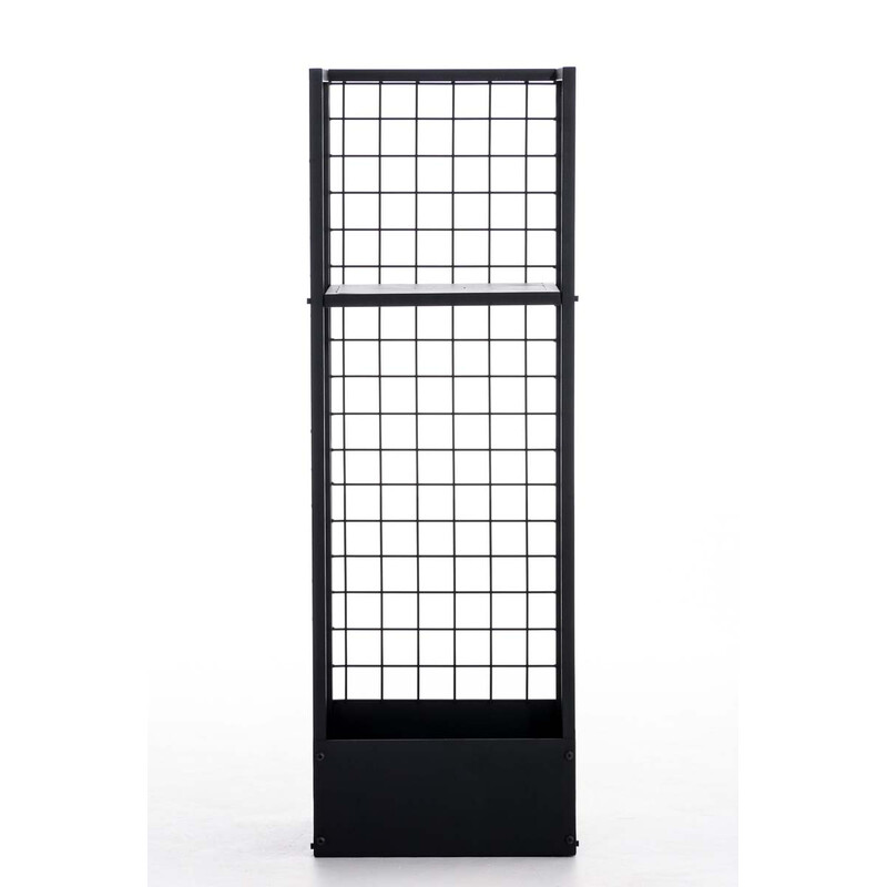 Sort metal brændefod med rustikt gitter og ekstra hylde