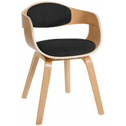 Moderne stofbetrukket besøgsstol med firebenet træramme og armlæn