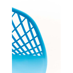 Elegant retro firebenet besøgsstol med træmønstret metalramme og plastsæde