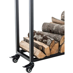 Elegant hjulbaseret brændeholder til pejs i rustfrit stål flere størrelser