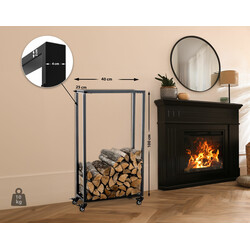 Elegant hjulbaseret brændeholder til pejs i rustfrit stål flere størrelser