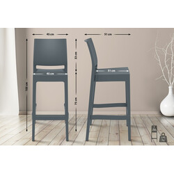 Maya barstol med høj ryg stabelbar udendørs 75 cm sædehøjde