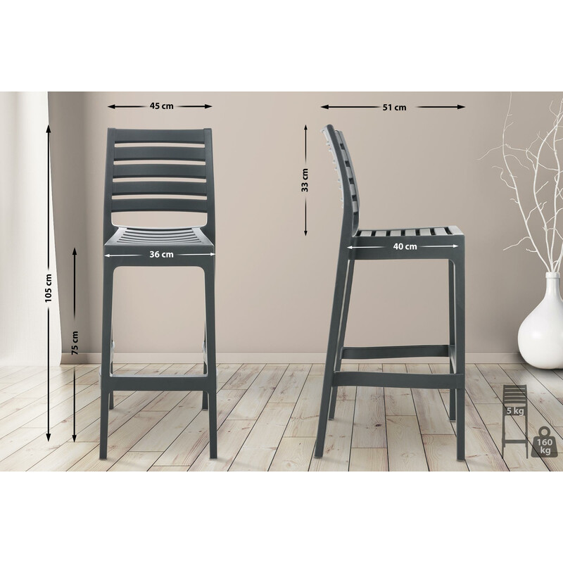 Ares stabelbar barstol indendørs udendørs glasfiberforstærket polypropylen