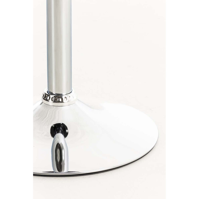 Roterende spisebordstol med polstret stofsæde kromramme og trompetben