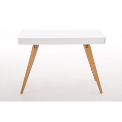 Stilfuldt hvidt skrivebord med egetræben to skuffer 110 eller 140 cm