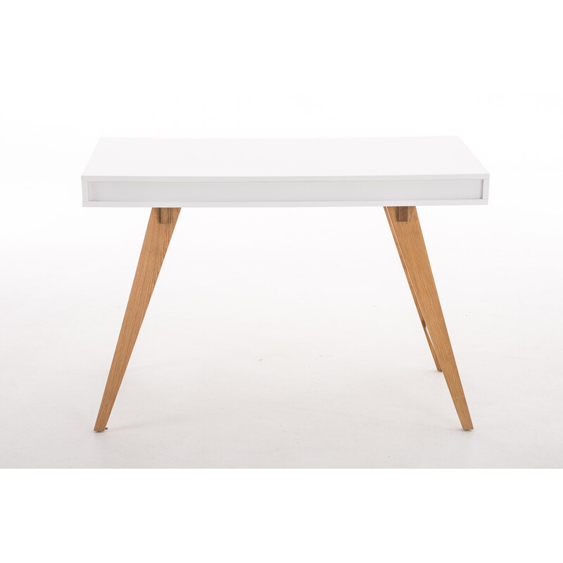 Stilfuldt hvidt skrivebord med egetræben to skuffer 110 eller 140 cm