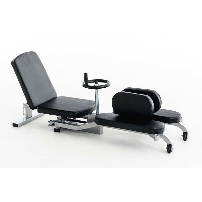 Justerbart spagatapparat med trinløs drejemekanisme polstret sæde og justerbar ryglænke