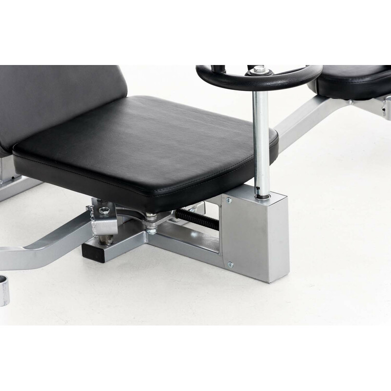 Justerbart spagatapparat med trinløs drejemekanisme polstret sæde og justerbar ryglænke