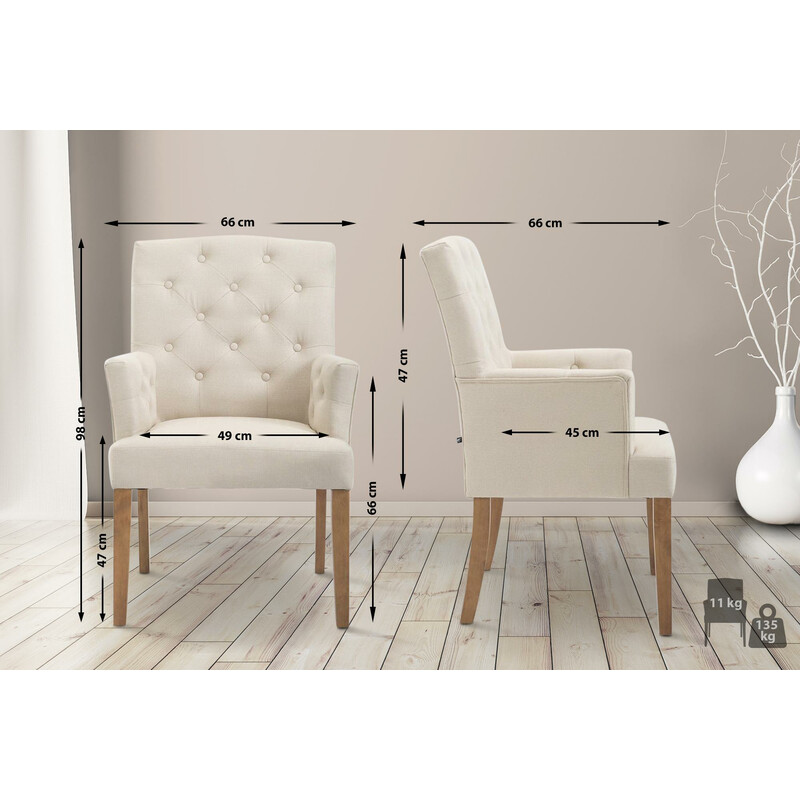 Elegant Chesterfield spisestol med armlæn polstring og polyesterbetræk