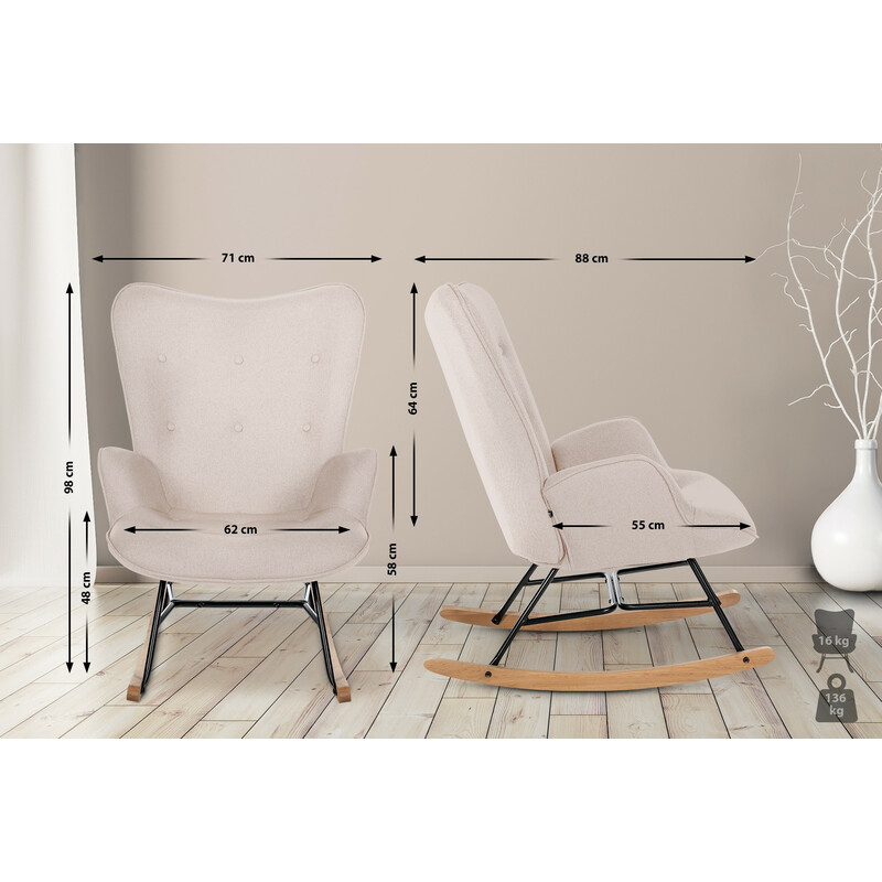 Moderne gyngestol med behageligt sæde træben og sortmalet metalramme