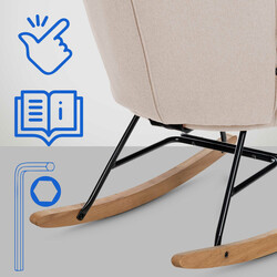 Moderne gyngestol med behageligt sæde træben og sortmalet metalramme