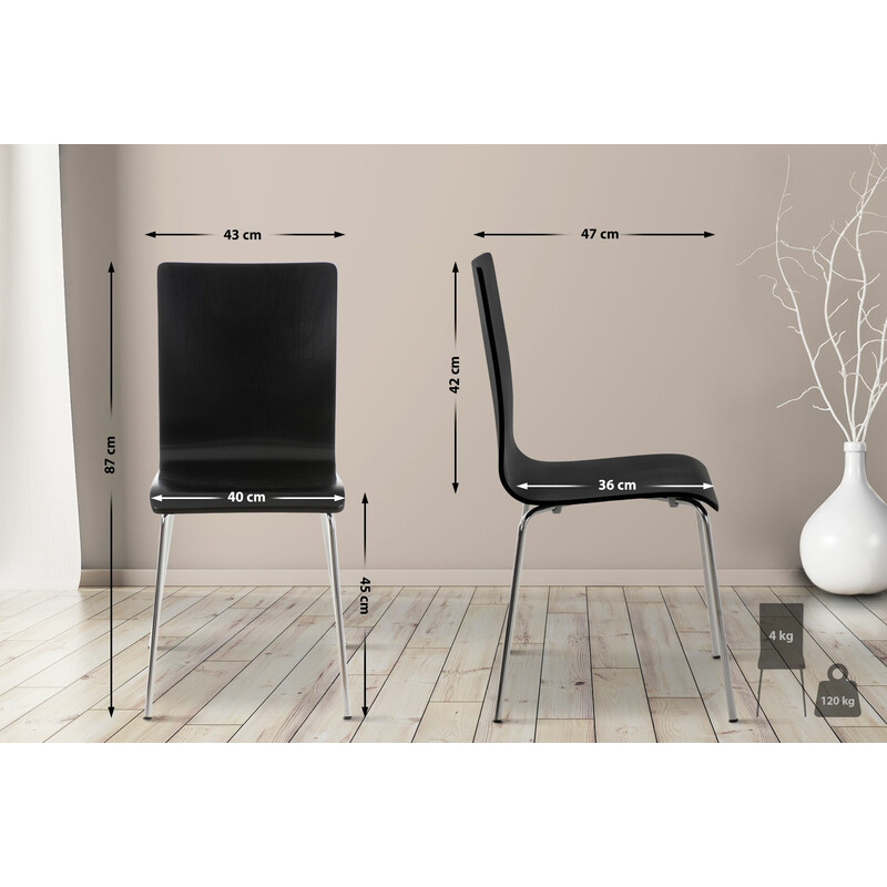 4 stykker Pepe ventelokale stol med ergonomisk træsidde og kromet metalramme