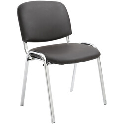 Stabelbar kunstlæderstol med kromramme til moderne kontor og arrangementer