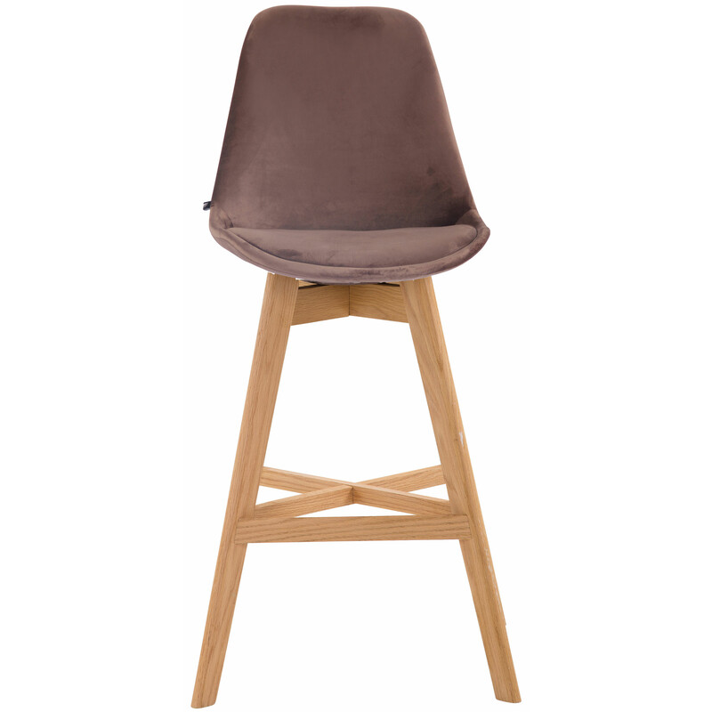 Elegant egetræ barstol med rygstøtte og fodstøtte i fløjl