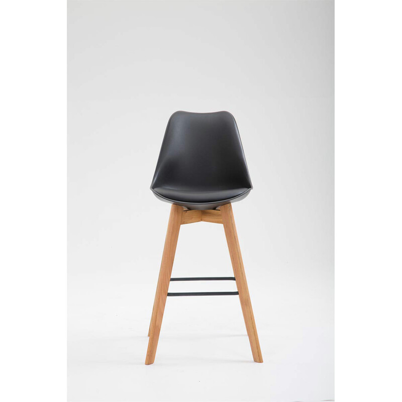 Elegant barstol med egetræsstel og metalfodstøtte polstret sæde