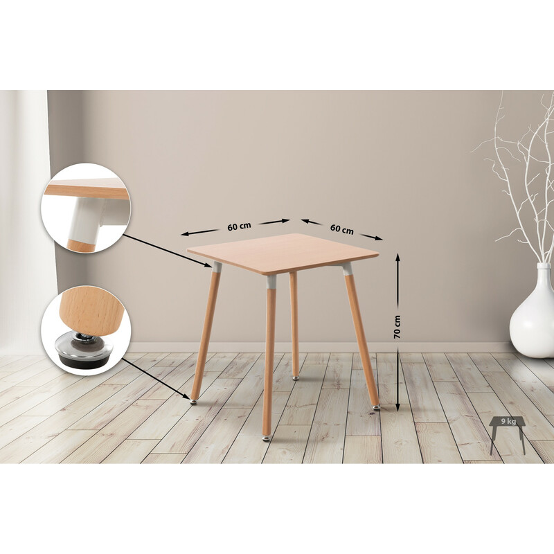 Viborg køkkenbord MDF bordplade med justerbare gulvbeskyttere 60x60 eller 80x80