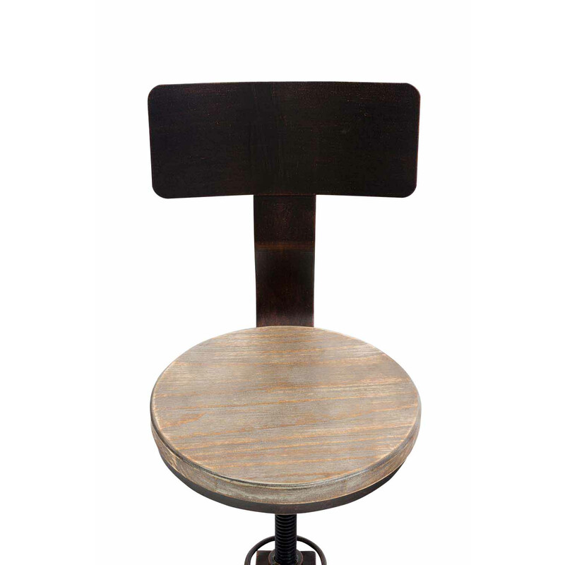 Industristil justerbar barstol med fyrretræsæde og metalramme
