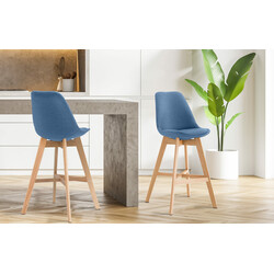 Cannes barstole med stofbetræk 2 stk egetræ høje