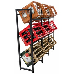 Drikkestativkurv med skrå hylder til ni kasser i rustfrit eller sort stål