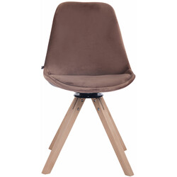 Stilfuld drejelig fløjlsstol med firebenet træbase til spisestue