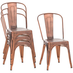 Benedikt 4‑stoleds stablebart metalstolsæt holdbart pulverlakeret med tværstøtter