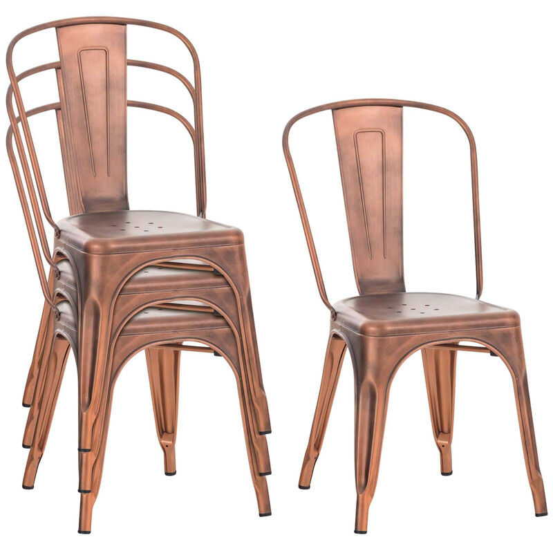 Benedikt 4‑stoleds stablebart metalstolsæt holdbart pulverlakeret med tværstøtter