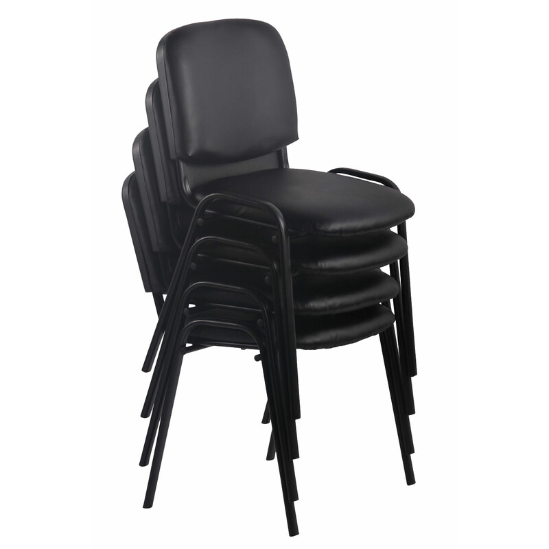 4 stk stablebare besøgsstole med polstret sæde sort metalramme