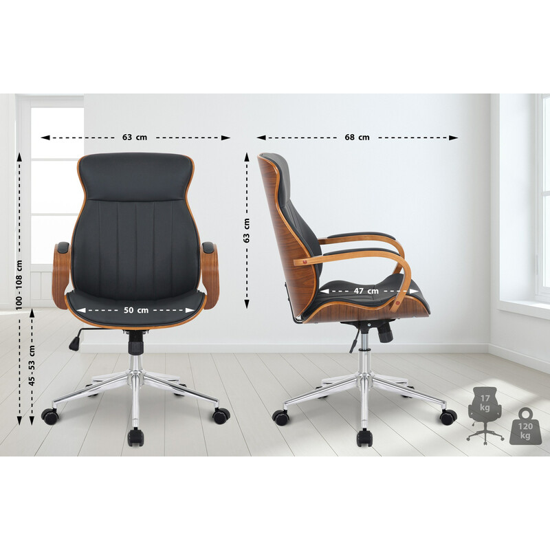 Kunstlæder kontorstol med justerbar højde rygleje 360° drejning og 5 hjul