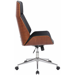Ergonomisk kontorstol i kunstlæder og træ med svingmekanisme og trinløs højdejustering