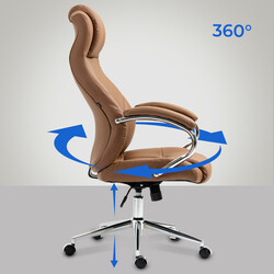 Ergonomisk læderkontorstol med justerbar højde svingmekanisme og armlæn