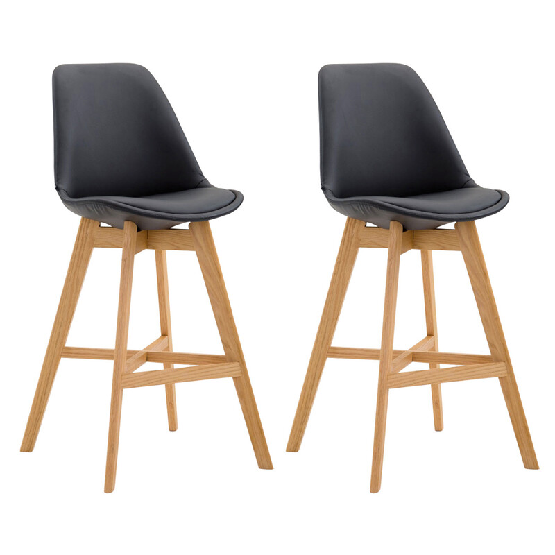 Elegant barstolsæt i egetræ med kunstlædersæde to stk