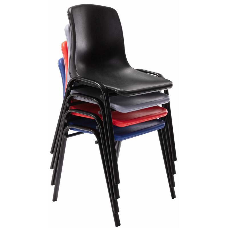 4 stk stablede Nowra plaststole med metalramme let at rengøre