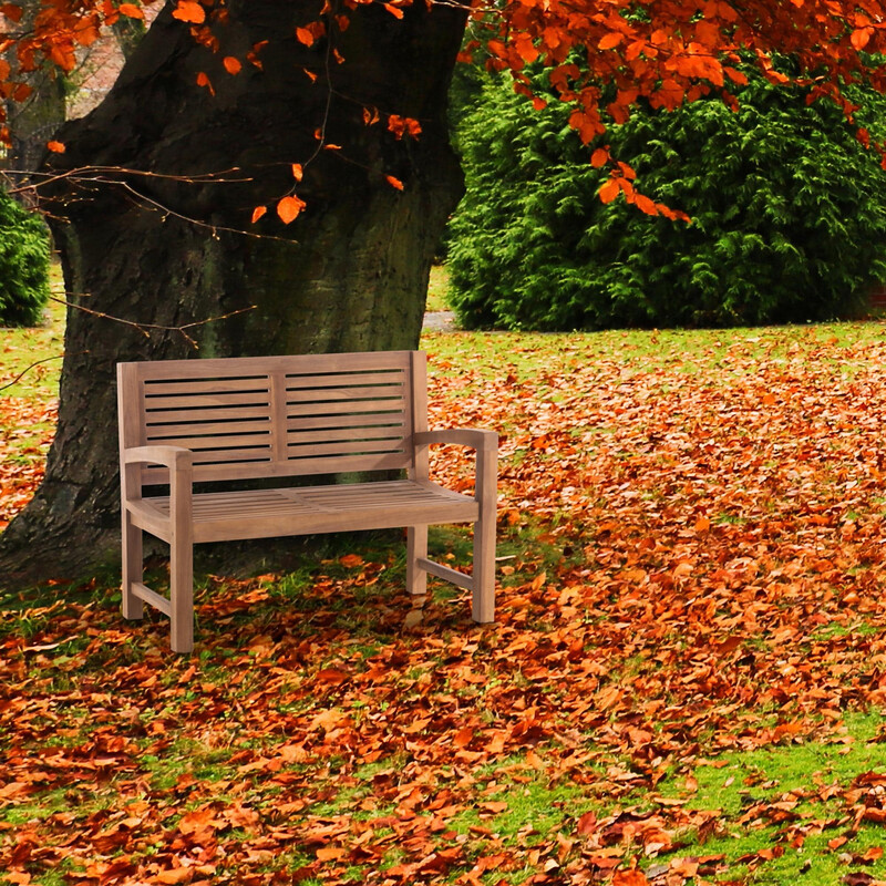 Massiv teak havebænk med armlæn tidløst design helårs udendørs