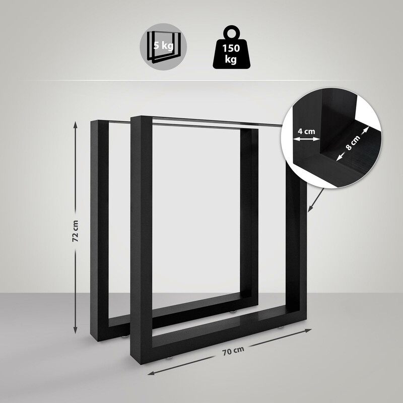 Velden bordben robust pulverlakeret stål 3 størrelser 72 cm