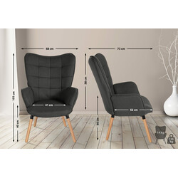 Garding lænestol med stofbetræk runde armlæn og lyst fyrretræ ben