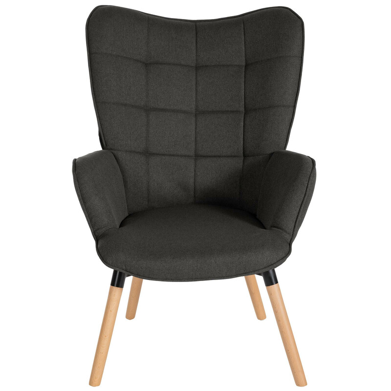 Garding lænestol med stofbetræk runde armlæn og lyst fyrretræ ben