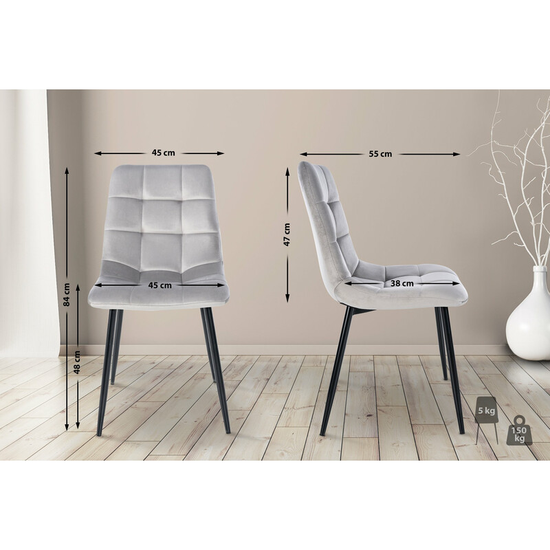 Antibes fløjlsagtig spisestol med høj rygstøtte metalramme 150 kg belastning