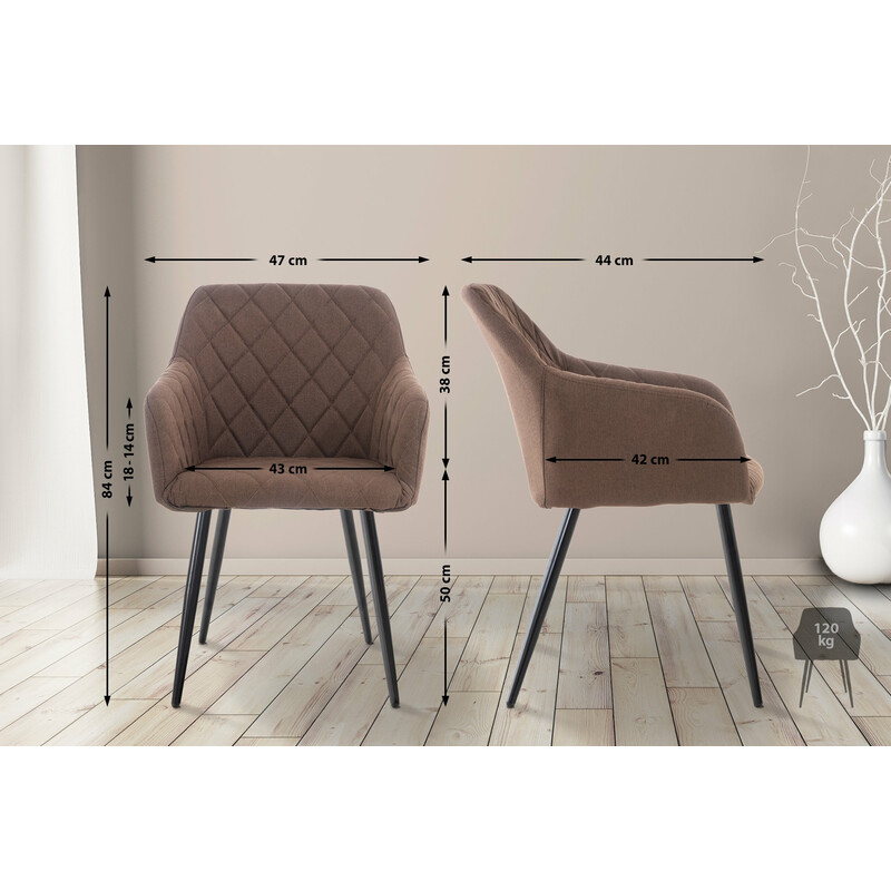 Shila spisestol med fløjl eller stof og metalramme